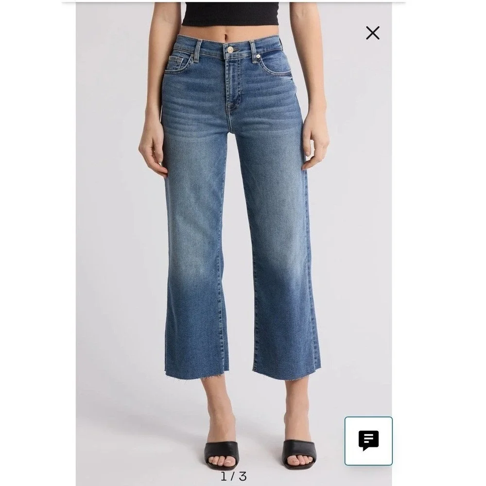 NEW 7 For All Mankind Alexa Cropped Jeans Felicity Blue Raw Hem Size 26